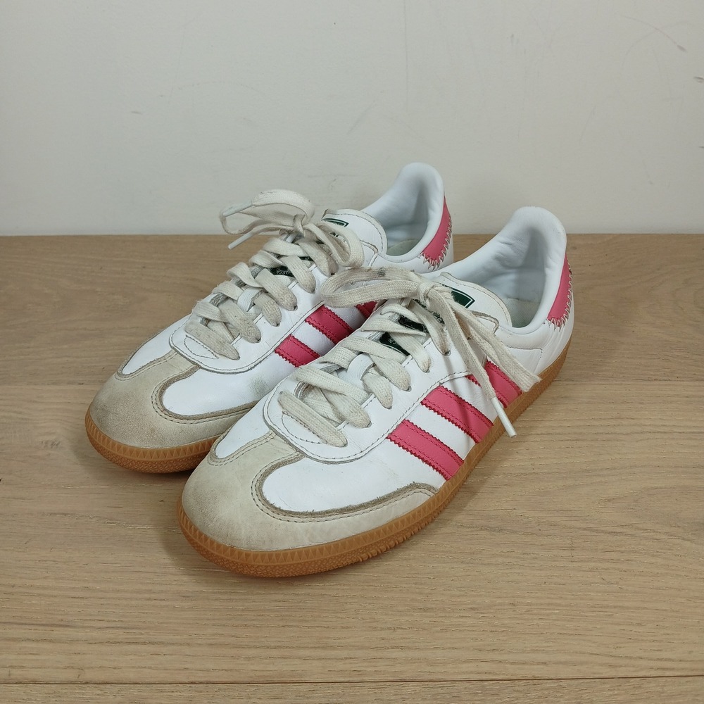 Adidas Samba Sneakers Women 8.5 White Pink Leather Suede Gum Sole School